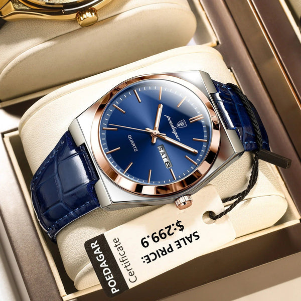 Planet Gates 930 Gold Gold POEDAGAR Luxury Watch for Men Military Leather Man Wristwatch Quartz Clock Waterproof Luminous Date Week Men's Watches Reloj+box