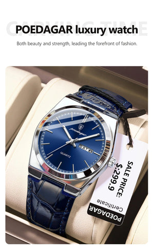 Planet Gates 930 Gold Gold POEDAGAR Luxury Watch for Men Military Leather Man Wristwatch Quartz Clock Waterproof Luminous Date Week Men's Watches Reloj+box