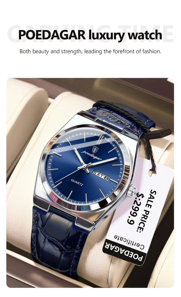 Planet Gates 930 Gold Gold POEDAGAR Luxury Watch for Men Military Leather Man Wristwatch Quartz Clock Waterproof Luminous Date Week Men's Watches Reloj+box