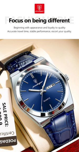 Planet Gates 930 Gold Gold POEDAGAR Luxury Watch for Men Military Leather Man Wristwatch Quartz Clock Waterproof Luminous Date Week Men's Watches Reloj+box