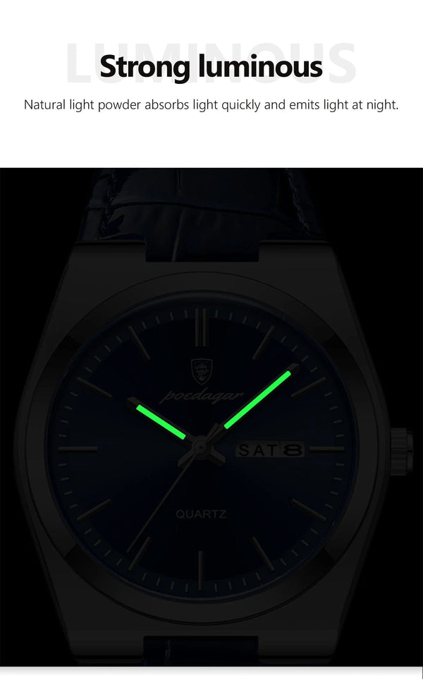 Planet Gates 930 Gold Gold POEDAGAR Luxury Watch for Men Military Leather Man Wristwatch Quartz Clock Waterproof Luminous Date Week Men's Watches Reloj+box