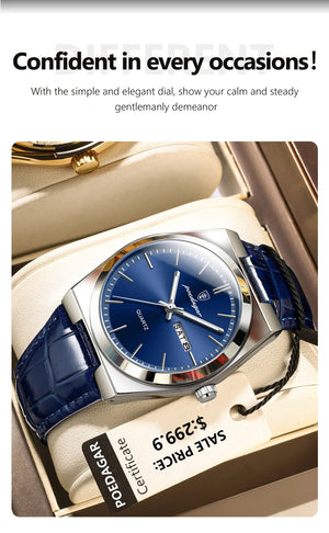 Planet Gates 930 Gold Gold POEDAGAR Luxury Watch for Men Military Leather Man Wristwatch Quartz Clock Waterproof Luminous Date Week Men's Watches Reloj+box