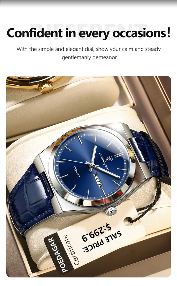 Planet Gates 930 Gold Gold POEDAGAR Luxury Watch for Men Military Leather Man Wristwatch Quartz Clock Waterproof Luminous Date Week Men's Watches Reloj+box