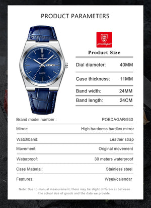 Planet Gates 930 Gold Gold POEDAGAR Luxury Watch for Men Military Leather Man Wristwatch Quartz Clock Waterproof Luminous Date Week Men's Watches Reloj+box