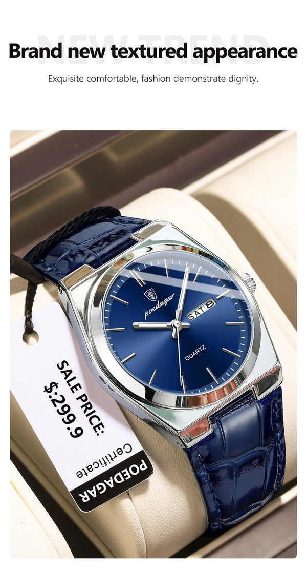 Planet Gates 930 Gold Gold POEDAGAR Luxury Watch for Men Military Leather Man Wristwatch Quartz Clock Waterproof Luminous Date Week Men's Watches Reloj+box