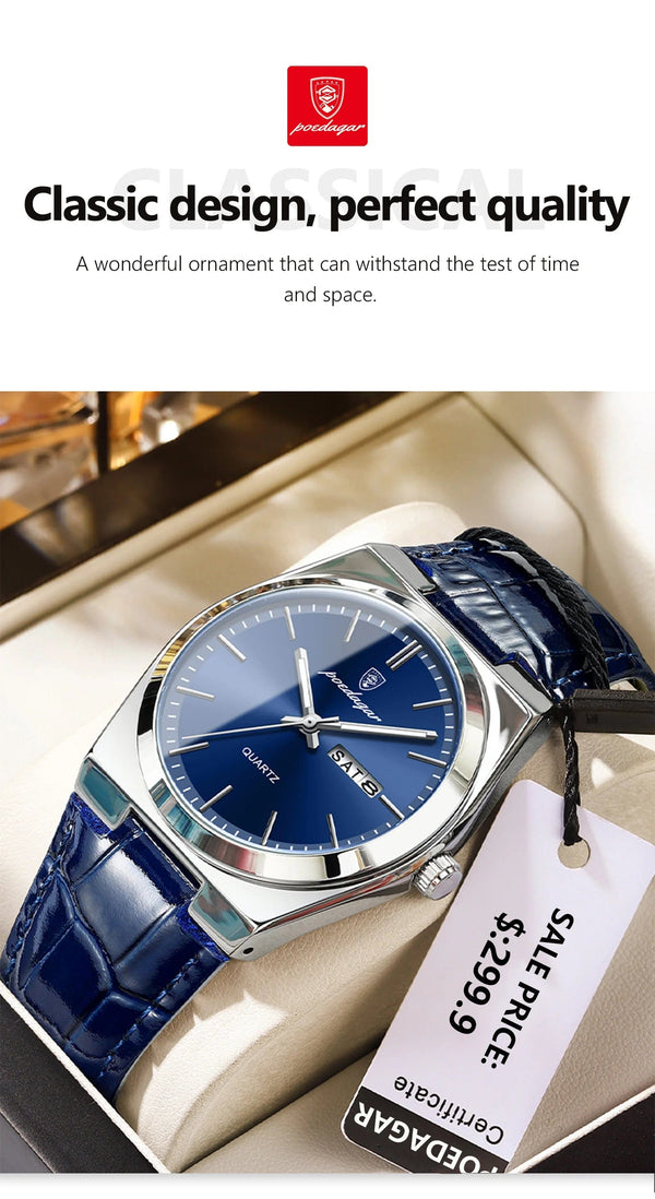 Planet Gates 930 Gold Gold POEDAGAR Luxury Watch for Men Military Leather Man Wristwatch Quartz Clock Waterproof Luminous Date Week Men's Watches Reloj+box