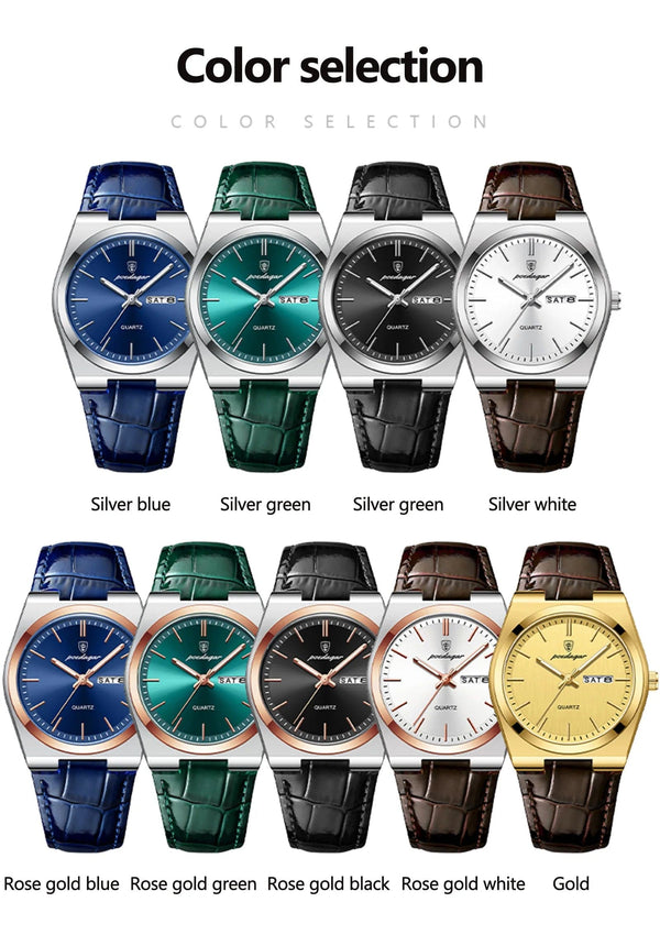 Planet Gates 930 Gold Gold POEDAGAR Luxury Watch for Men Military Leather Man Wristwatch Quartz Clock Waterproof Luminous Date Week Men's Watches Reloj+box