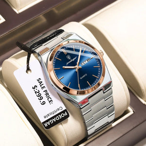 Planet Gates 930 Rose Gold Blue POEDAGAR Luxury Quartz Man Wristwatch Sport Men Watches Waterproof Luminous Date Week Stainless Steel Men's Watch Male Reloj+box