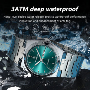 Planet Gates 930 Rose Gold Blue POEDAGAR Luxury Quartz Man Wristwatch Sport Men Watches Waterproof Luminous Date Week Stainless Steel Men's Watch Male Reloj+box
