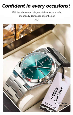 Planet Gates 930 Rose Gold Blue POEDAGAR Luxury Quartz Man Wristwatch Sport Men Watches Waterproof Luminous Date Week Stainless Steel Men's Watch Male Reloj+box