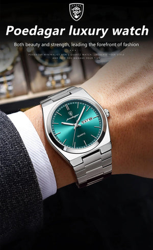 Planet Gates 930 Rose Gold Blue POEDAGAR Luxury Quartz Man Wristwatch Sport Men Watches Waterproof Luminous Date Week Stainless Steel Men's Watch Male Reloj+box