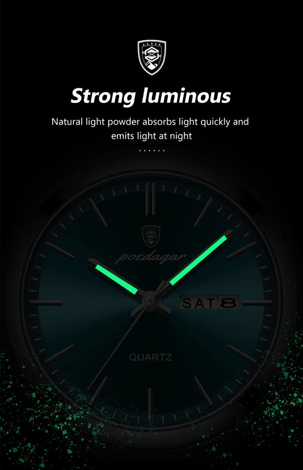 Planet Gates 930 Rose Gold Blue POEDAGAR Luxury Quartz Man Wristwatch Sport Men Watches Waterproof Luminous Date Week Stainless Steel Men's Watch Male Reloj+box