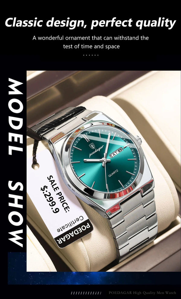 Planet Gates 930 Rose Gold Blue POEDAGAR Luxury Quartz Man Wristwatch Sport Men Watches Waterproof Luminous Date Week Stainless Steel Men's Watch Male Reloj+box