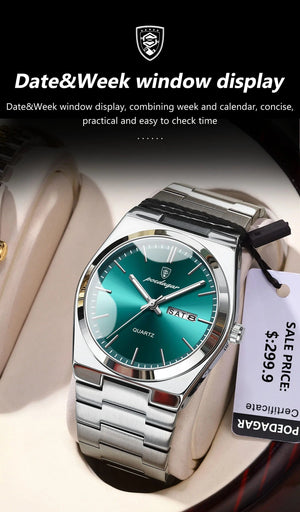 Planet Gates 930 Rose Gold Blue POEDAGAR Luxury Quartz Man Wristwatch Sport Men Watches Waterproof Luminous Date Week Stainless Steel Men's Watch Male Reloj+box