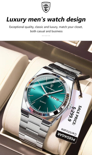 Planet Gates 930 Rose Gold Blue POEDAGAR Luxury Quartz Man Wristwatch Sport Men Watches Waterproof Luminous Date Week Stainless Steel Men's Watch Male Reloj+box