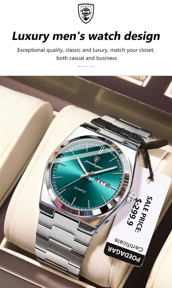 Planet Gates 930 Rose Gold Blue POEDAGAR Luxury Quartz Man Wristwatch Sport Men Watches Waterproof Luminous Date Week Stainless Steel Men's Watch Male Reloj+box