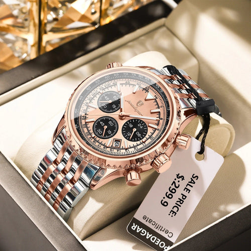 Planet Gates 960 Rose Gold Gold POEDAGAR Luxury Military Watch for Men Waterproof Luminous Date Chronograph Man Watch Sport Quartz Stainless Steel Men's Watches