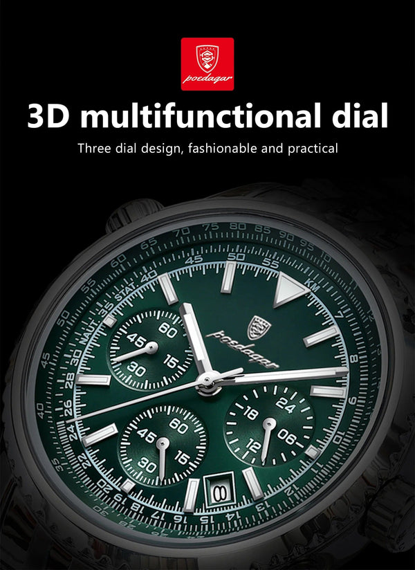 Planet Gates 960 Rose Gold Gold POEDAGAR Luxury Military Watch for Men Waterproof Luminous Date Chronograph Man Watch Sport Quartz Stainless Steel Men's Watches