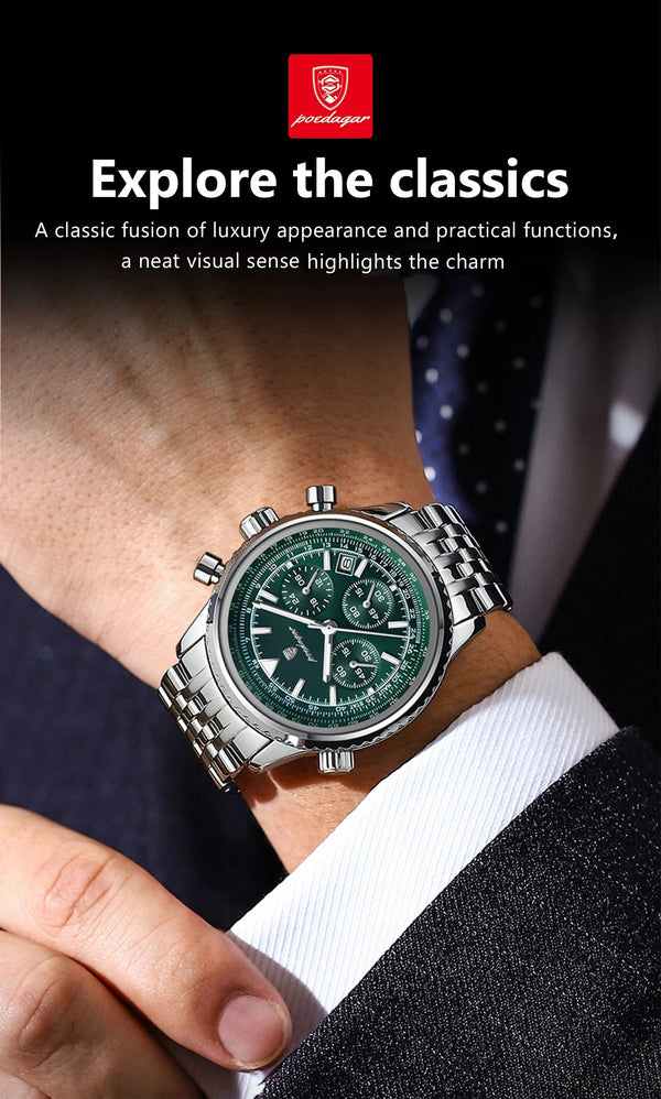 Planet Gates 960 Rose Gold Gold POEDAGAR Luxury Military Watch for Men Waterproof Luminous Date Chronograph Man Watch Sport Quartz Stainless Steel Men's Watches