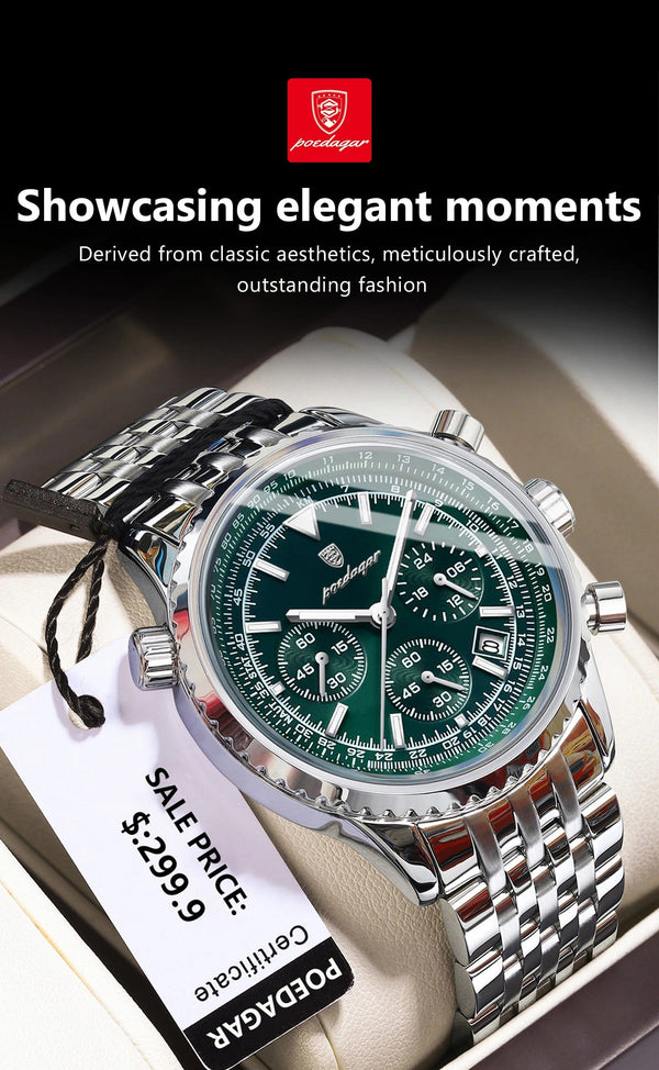 Planet Gates 960 Rose Gold Gold POEDAGAR Luxury Military Watch for Men Waterproof Luminous Date Chronograph Man Watch Sport Quartz Stainless Steel Men's Watches