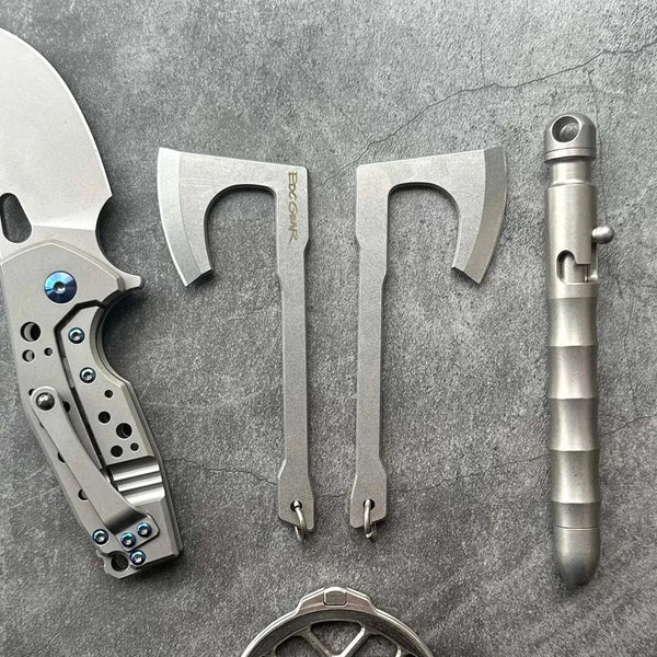 Planet Gates 9Cr18Mov Stainless Steel Axe blade Kinfe Pendant Outdoor Decorations Necklace Bracelet Camping Gear EDC Tools K-sheath Bead Chai