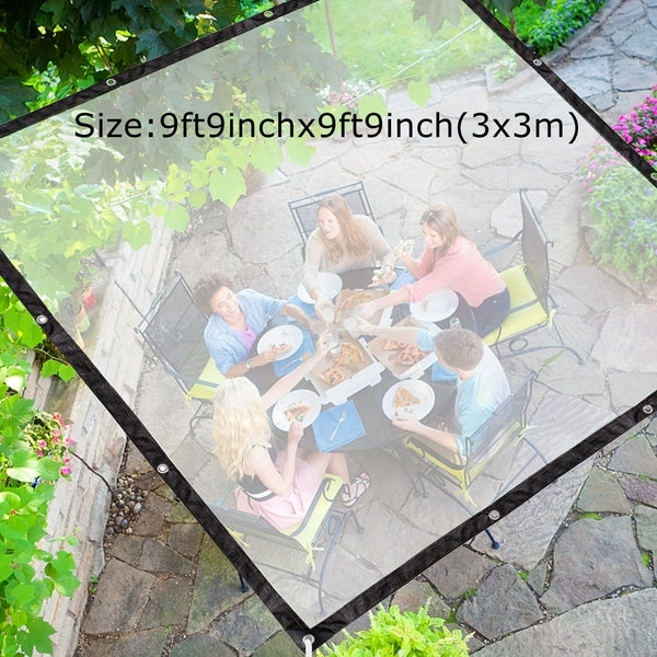 Planet Gates 9ft 9inch*9ft 9inch(3x3m) 1pc Transparent Tarp With Reinforced Gommets, Waterproof Tarpaulin Cover Enclosure For Greenhouse Balcony Garden Patio Porch Canopy Camping Outdoor Tent Cover