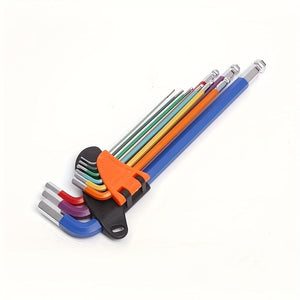 Planet Gates 9pcs 9pcs Color Hexagonal Wrench Set, Hexagonal Lens Chrome Vanadium Steel Ball Head Plum Long Lengthening Folding Multi-Purpose Hand Tools
