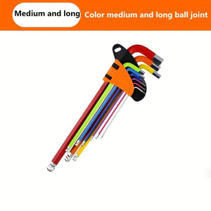 Planet Gates 9pcs 9pcs Color Hexagonal Wrench Set, Hexagonal Lens Chrome Vanadium Steel Ball Head Plum Long Lengthening Folding Multi-Purpose Hand Tools