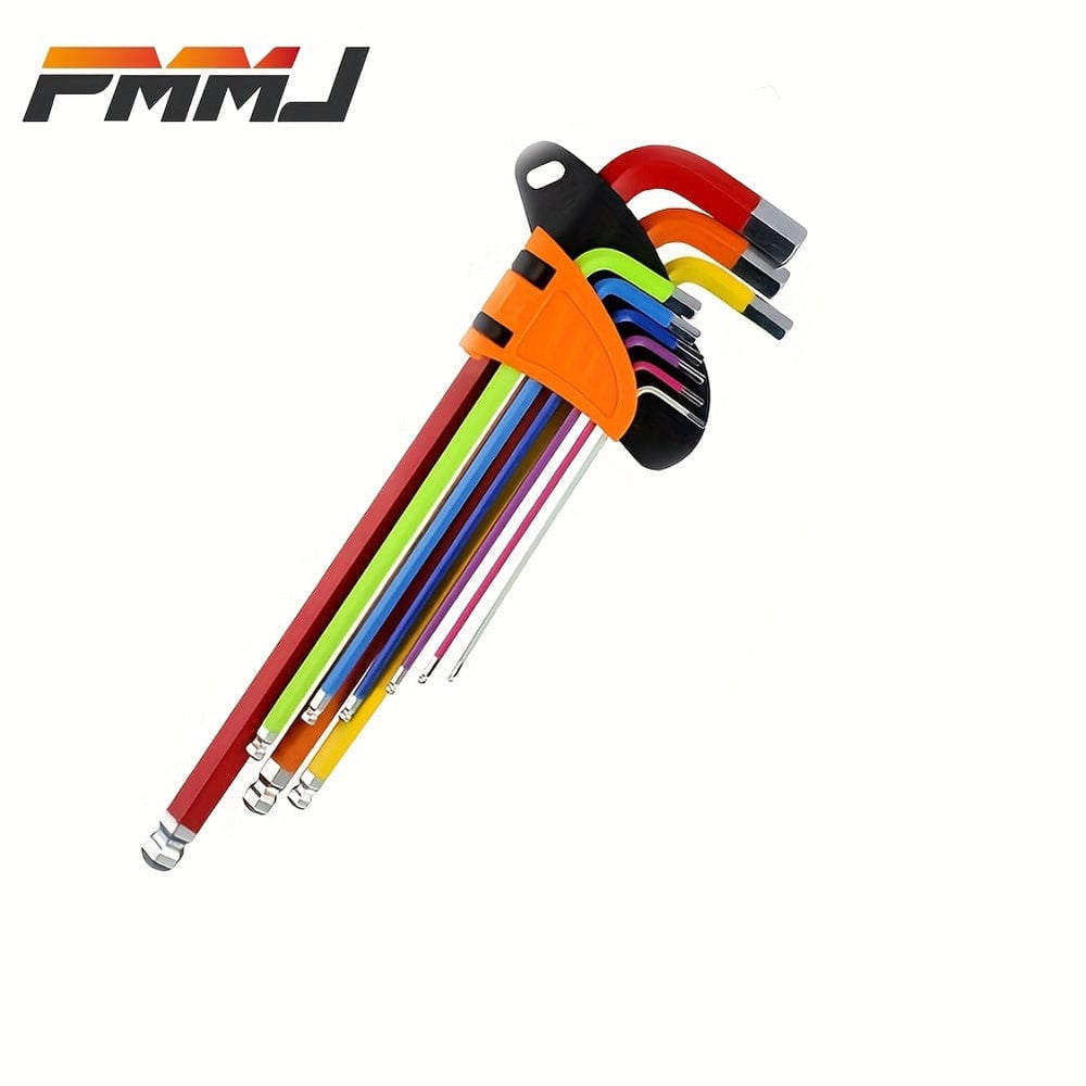 Planet Gates 9pcs 9pcs Color Hexagonal Wrench Set, Hexagonal Lens Chrome Vanadium Steel Ball Head Plum Long Lengthening Folding Multi-Purpose Hand Tools