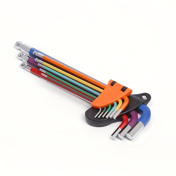 Planet Gates 9pcs 9pcs Color Hexagonal Wrench Set, Hexagonal Lens Chrome Vanadium Steel Ball Head Plum Long Lengthening Folding Multi-Purpose Hand Tools