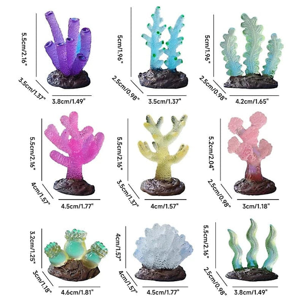Planet Gates 9Pcs Miniatures Luminous Fish Tank Aquarium Simulated Coral Decoration Fishes Bowls Resin Plants Ornaments Figurines Accessories