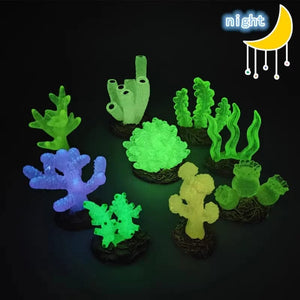 Planet Gates 9Pcs Miniatures Luminous Fish Tank Aquarium Simulated Coral Decoration Fishes Bowls Resin Plants Ornaments Figurines Accessories