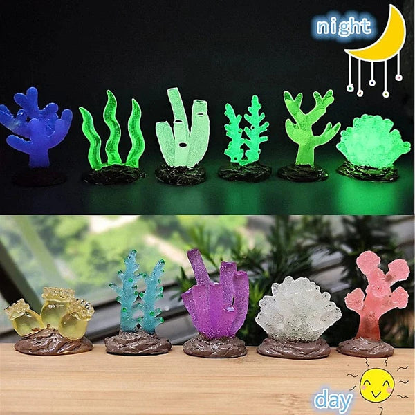 Planet Gates 9Pcs Miniatures Luminous Fish Tank Aquarium Simulated Coral Decoration Fishes Bowls Resin Plants Ornaments Figurines Accessories
