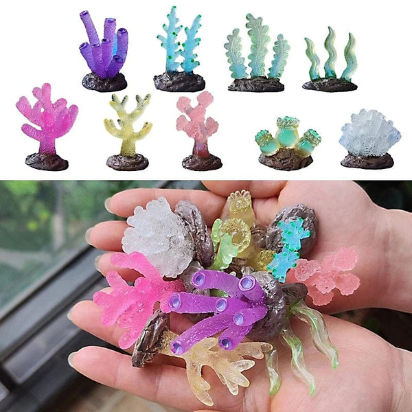 Planet Gates 9Pcs Miniatures Luminous Fish Tank Aquarium Simulated Coral Decoration Fishes Bowls Resin Plants Ornaments Figurines Accessories