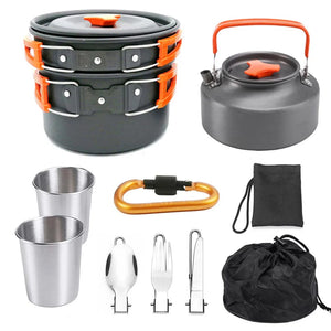 Planet Gates A 1 Set Outdoor Pots Pans Camping Cookware Picnic Cooking Set Non-stick Tableware With Foldable Spoon Fork Knife Kettle Cup