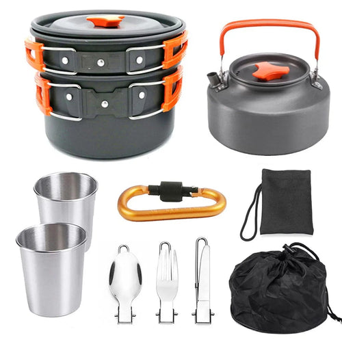 Planet Gates A 1 Set Outdoor Pots Pans Camping Cookware Picnic Cooking Set Non-stick Tableware With Foldable Spoon Fork Knife Kettle Cup