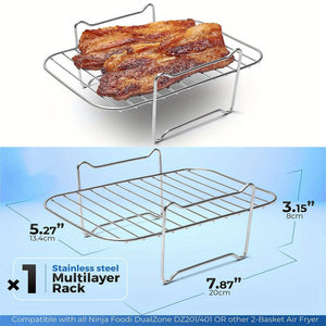 Planet Gates A 1pc/1 Set, Air Fryer Grilling Rack, 20cm X 13cm, Stainless Steel Baking Tray, Roasting Cooking Rack, Air Fryers Accessories, Kitchen Tool