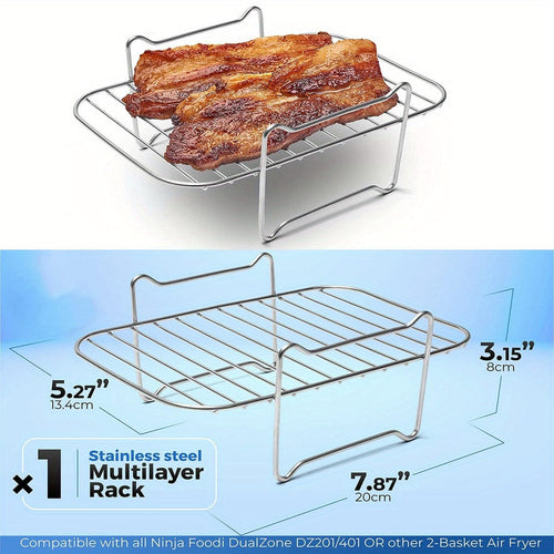 Planet Gates A 1pc/1 Set, Air Fryer Grilling Rack, 20cm X 13cm, Stainless Steel Baking Tray, Roasting Cooking Rack, Air Fryers Accessories, Kitchen Tool