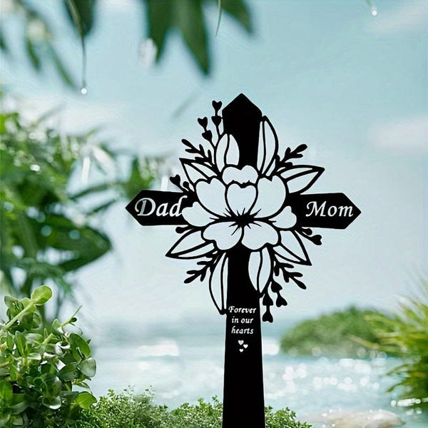Planet Gates A 1pc, Cemetery Memorial Cross Metal Garden Memorial Cross Grave Memorial Dad Mon Grave Decoration Outdoor Garden Courtyard Decoration Metal Stake