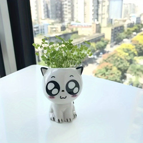 Planet Gates A 1pc, Ceramic Flower Pot Mini Cat Cartoon Cute Potted Plant Desktop Potted Cat Potted DIY Desk Decoration School Gift