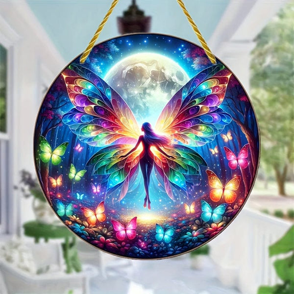 Planet Gates A 1pc, Fairy Suncatcher, Butterfly Elf Dye Plastic Window Hanging, Acrylic Sign, Hanging Ornament, Round Sign, Garland Decor, Holiday Gift (6x6 Inch 15CMx15CM) Window Decor, Wall Decor, Home Decor, Room Decor
