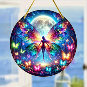 Planet Gates A 1pc, Fairy Suncatcher, Butterfly Elf Dye Plastic Window Hanging, Acrylic Sign, Hanging Ornament, Round Sign, Garland Decor, Holiday Gift (6x6 Inch 15CMx15CM) Window Decor, Wall Decor, Home Decor, Room Decor