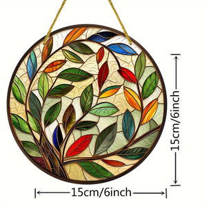 Planet Gates A 1pc Olive Leaf Suncatcher, Stained Window Hanging, Acrylic Sign, Gifts For Women, Spring Decor, Round Sign, Wreath Sign, Wreath Center, Birthday Gifts For Women, Housewarming Gift, 6x6in/15x15CM, Window Decor, Porch Decor,