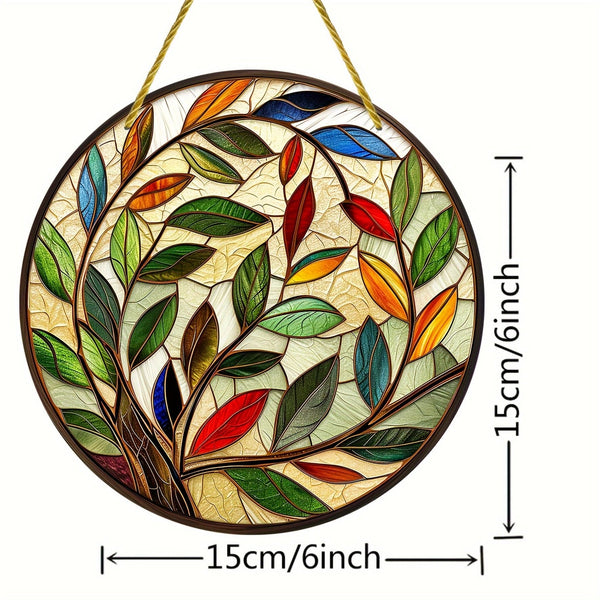 Planet Gates A 1pc Olive Leaf Suncatcher, Stained Window Hanging, Acrylic Sign, Gifts For Women, Spring Decor, Round Sign, Wreath Sign, Wreath Center, Birthday Gifts For Women, Housewarming Gift, 6x6in/15x15CM, Window Decor, Porch Decor,