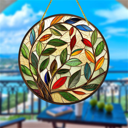 Planet Gates A 1pc Olive Leaf Suncatcher, Stained Window Hanging, Acrylic Sign, Gifts For Women, Spring Decor, Round Sign, Wreath Sign, Wreath Center, Birthday Gifts For Women, Housewarming Gift, 6x6in/15x15CM, Window Decor, Porch Decor,