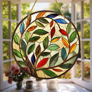 Planet Gates A 1pc Olive Leaf Suncatcher, Stained Window Hanging, Acrylic Sign, Gifts For Women, Spring Decor, Round Sign, Wreath Sign, Wreath Center, Birthday Gifts For Women, Housewarming Gift, 6x6in/15x15CM, Window Decor, Porch Decor,