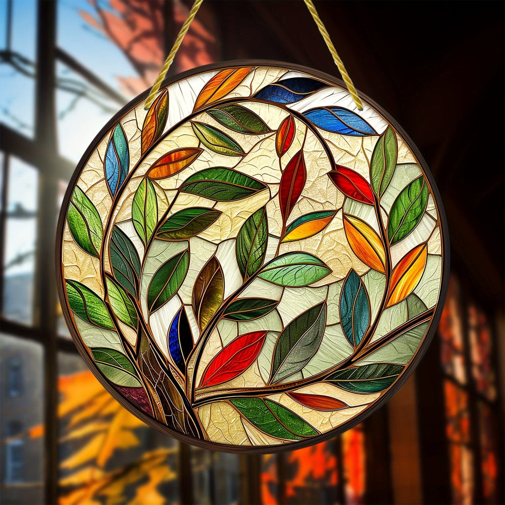 Planet Gates A 1pc Olive Leaf Suncatcher, Stained Window Hanging, Acrylic Sign, Gifts For Women, Spring Decor, Round Sign, Wreath Sign, Wreath Center, Birthday Gifts For Women, Housewarming Gift, 6x6in/15x15CM, Window Decor, Porch Decor,