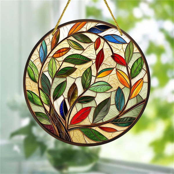 Planet Gates A 1pc Olive Leaf Suncatcher, Stained Window Hanging, Acrylic Sign, Gifts For Women, Spring Decor, Round Sign, Wreath Sign, Wreath Center, Birthday Gifts For Women, Housewarming Gift, 6x6in/15x15CM, Window Decor, Porch Decor,