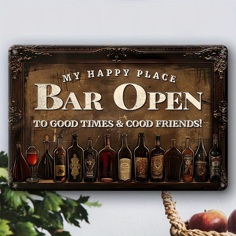 Planet Gates A 1pc Retro Metal Aluminum Sign, My Happy Place Bar Open Tin Sign, Wall Art Decor, Vintage Garage Wall Decor, Restaurant Decoration, Cafe Bar Club Living Room Wall Decor Plaque