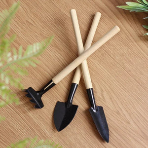 Planet Gates A 3pcs Set Mini Gardening Potting Tools Wooden Handle Shovel Rake Shovel Multifunctional Household Plant Bonsai Tools
